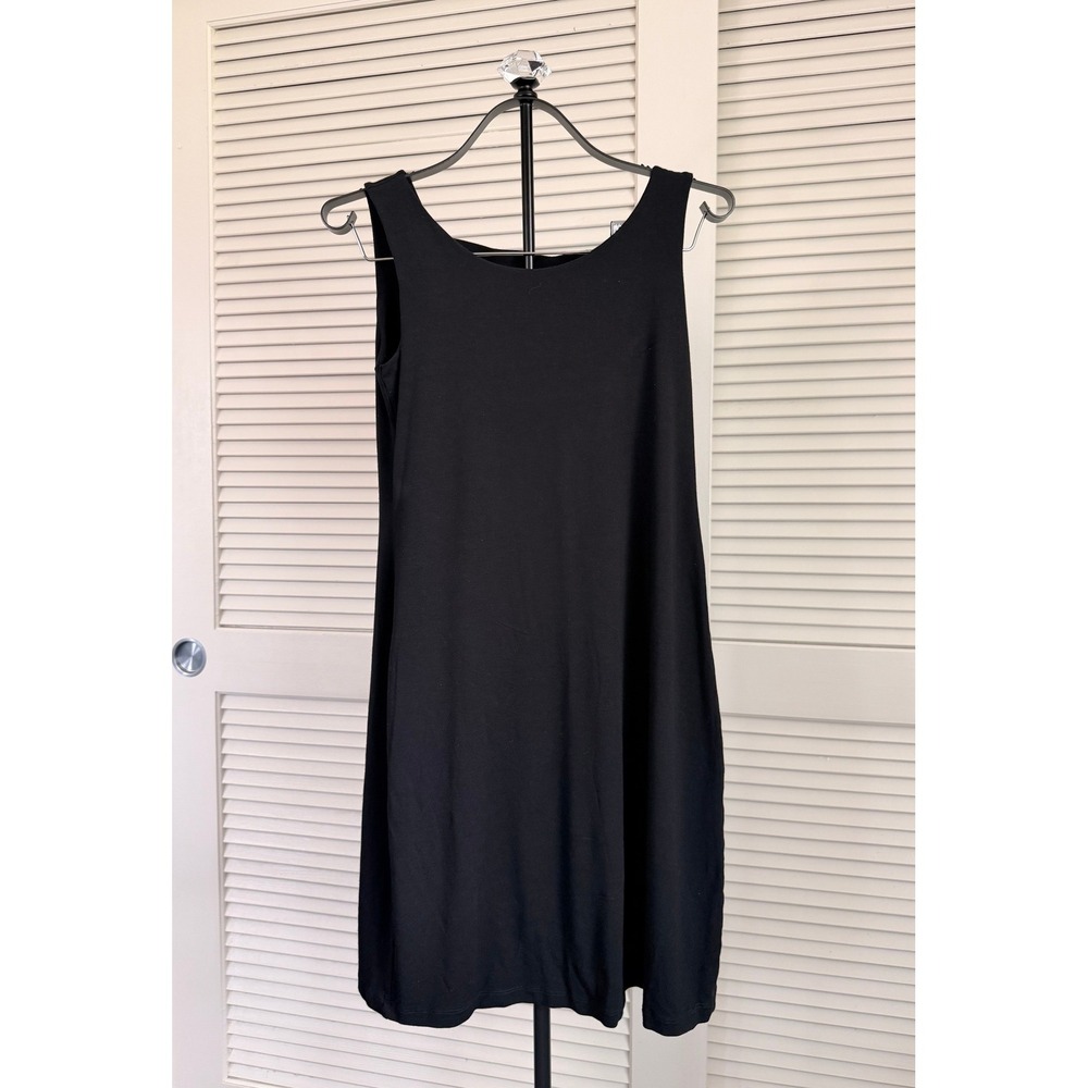 Eileen Fisher Black Sleeveless Shift Dress XS Jersey Knit Minimalist LBD